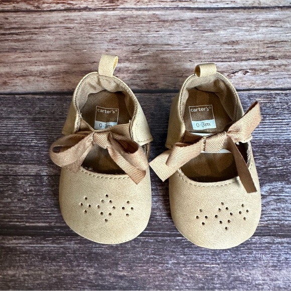 Carter's Baby Girl Tan Ribbon Mary Jane Crib Shoes - Picture 2 of 8